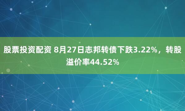 股票投资配资 8月27日志邦转债下跌3.22%，转股溢价率44.52%